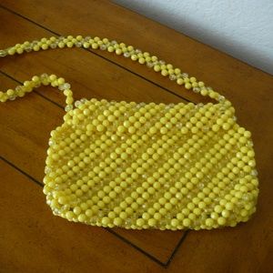 Vintage Yellow Plastic Beaded Purse Bag